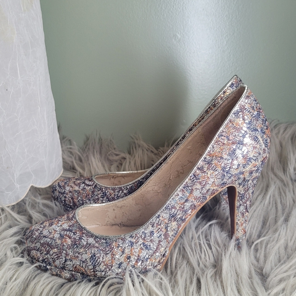 Nine West Sparkly Wedding Stilettos Heels Evening Gown Gala Holiday Shoes - Picture 3 of 10